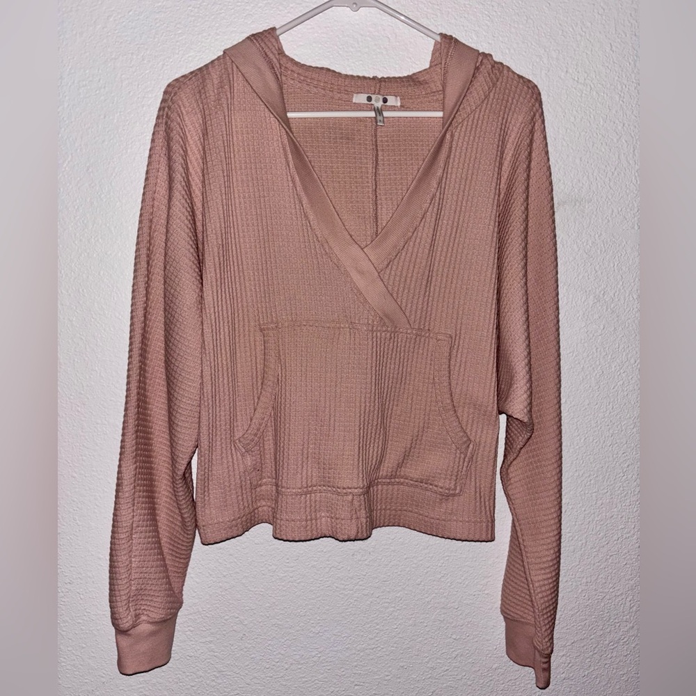 Women's Pink Waffle Hooded Pullover